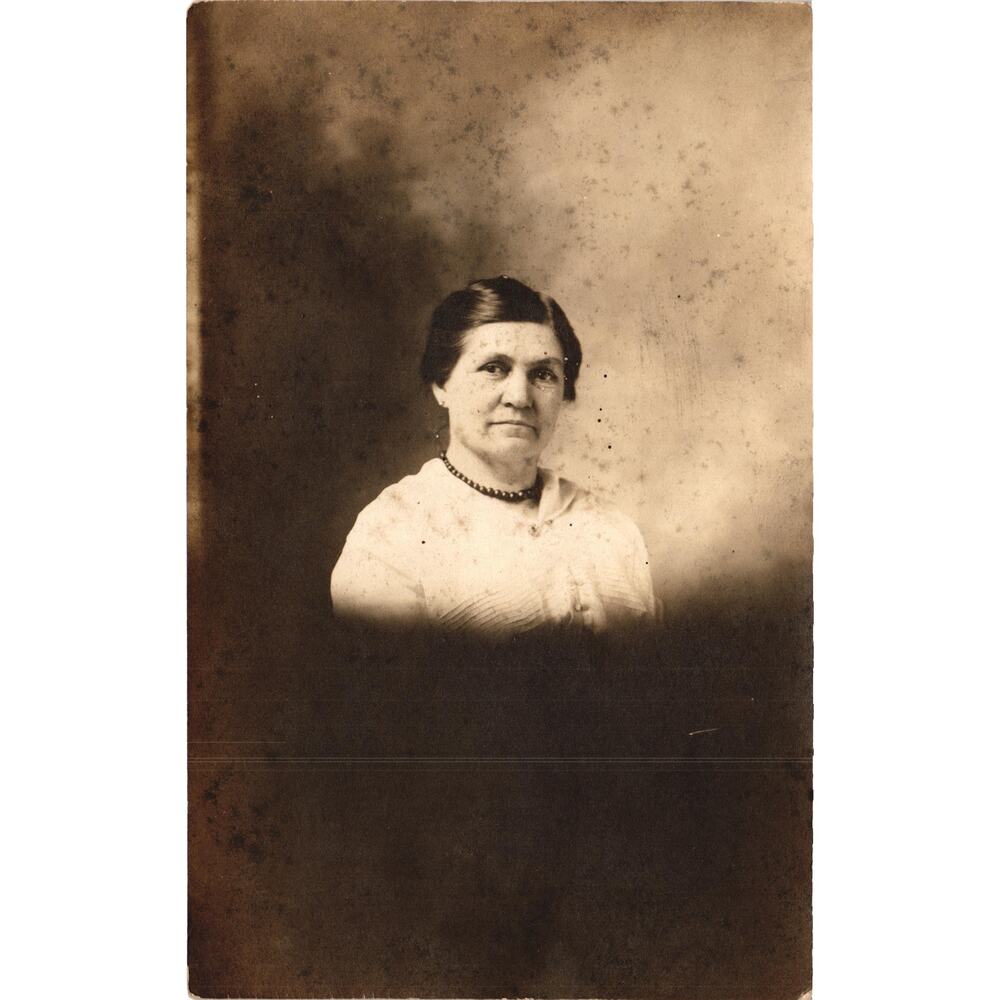 Antique Photo Postcard Woman in White‎ Blouse With Beaded Necklace Portrait